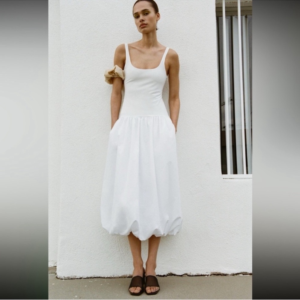 Zara Cotton Ballon Elegant Midi Dress